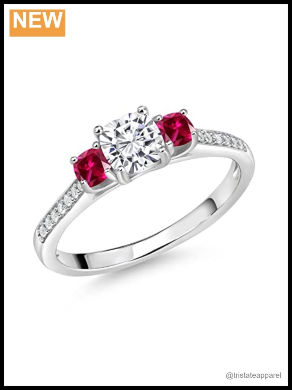 1.00 Ct Moissanite & Created Ruby Cushion Engagement Ring Sterling Silver